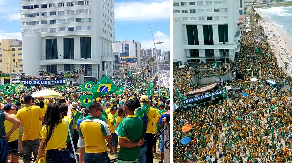 7 de Setembro milhares de pessoas lotam o Farol da Barra em Salvador em apoio ao presidente Jair Bolsonaro