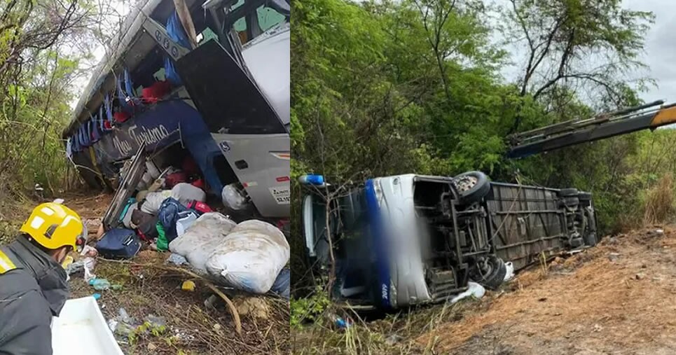 Ônibus de empresa de turismo de Monte Santo tomba no Estado de MG, deixa três mortos e 11 feridos