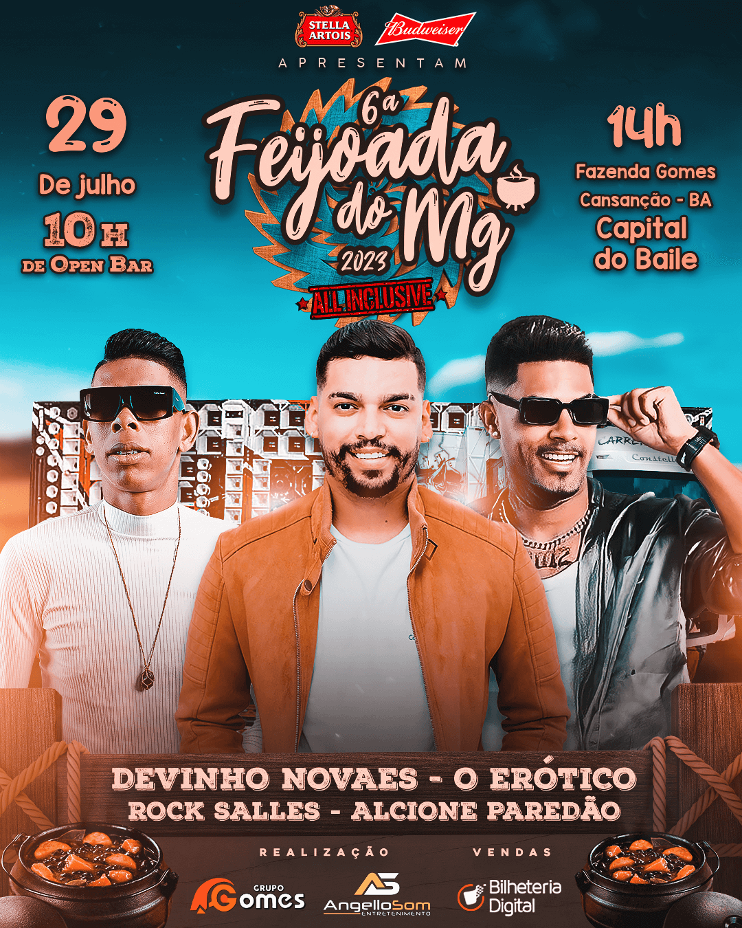 Feijoada do MG terá shows de Devinho Novaes, Erótico, Rock Salles e 10 horas de Open Bar All Inclusive
