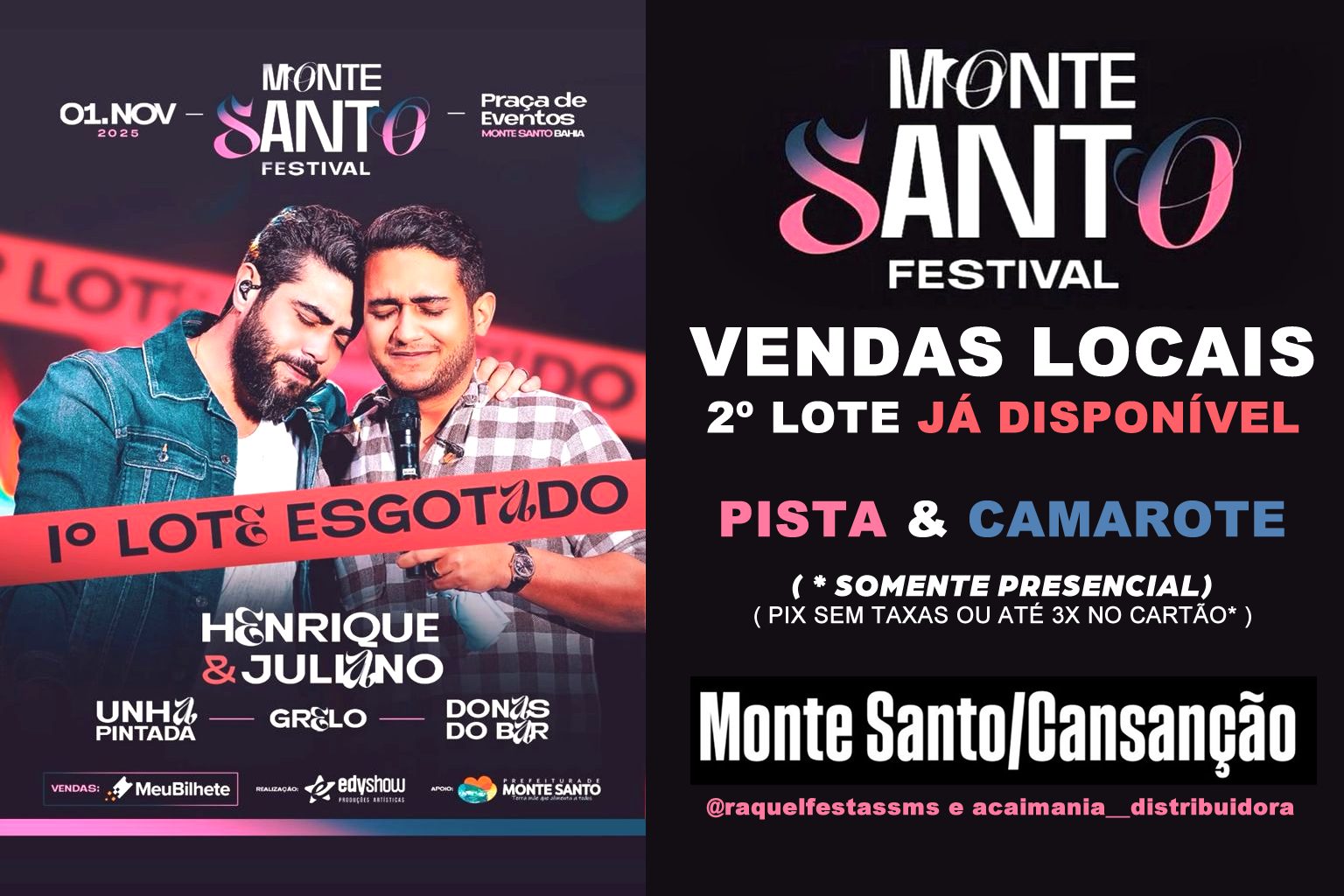 Festival Monte Santo com Henrique & Juliano inicia vendas do 2º lote de ingressos com pontos presenciais em Monte Santo e Cansanção