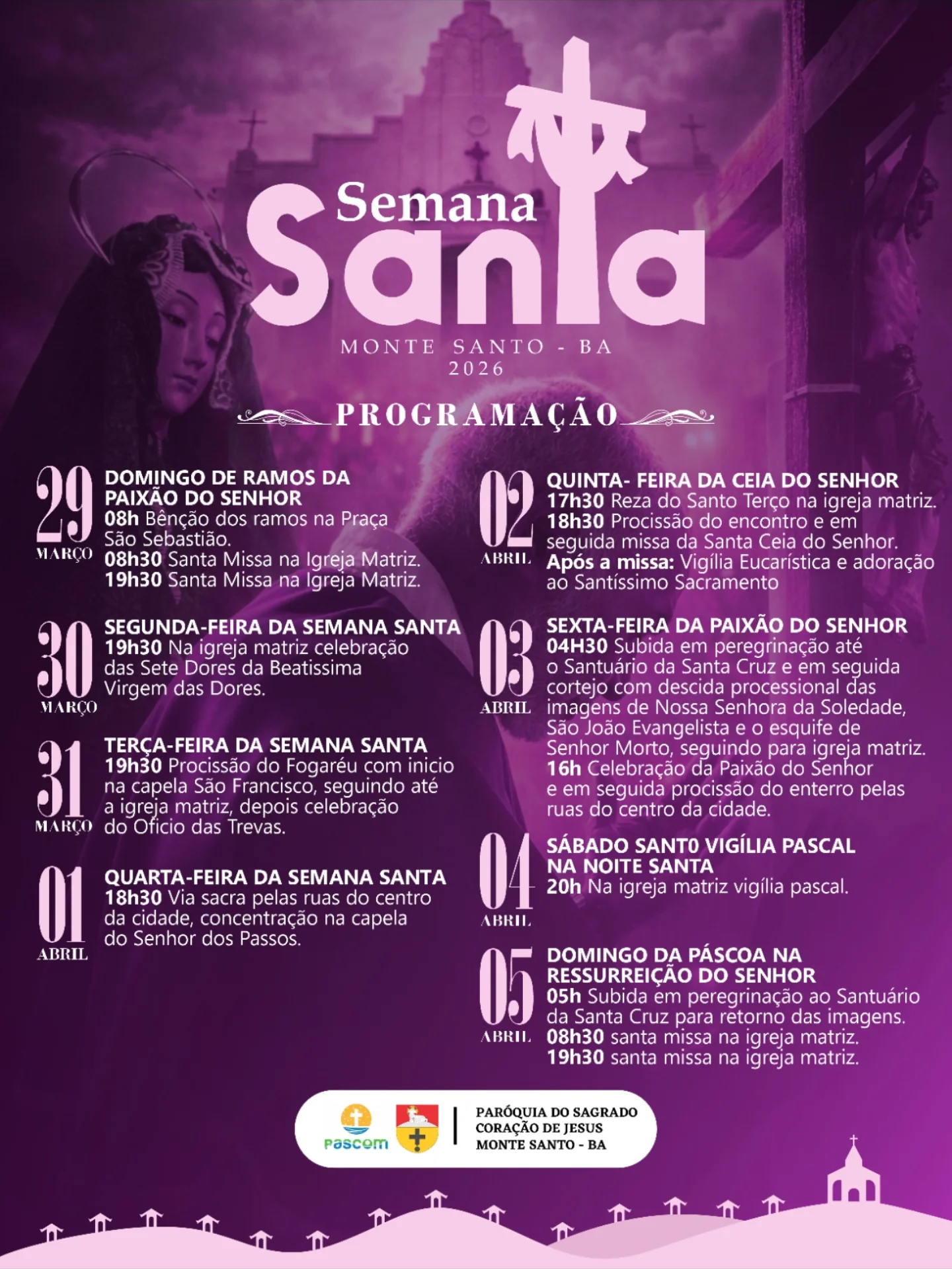 Monte Santo divulga programação oficial da Semana Santa 2026