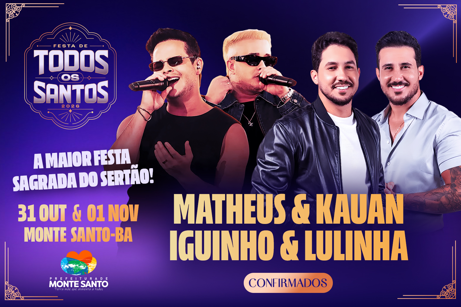 Matheus & Kauan e Iguinho & Lulinha são confirmados na Festa de Todos os Santos 2026